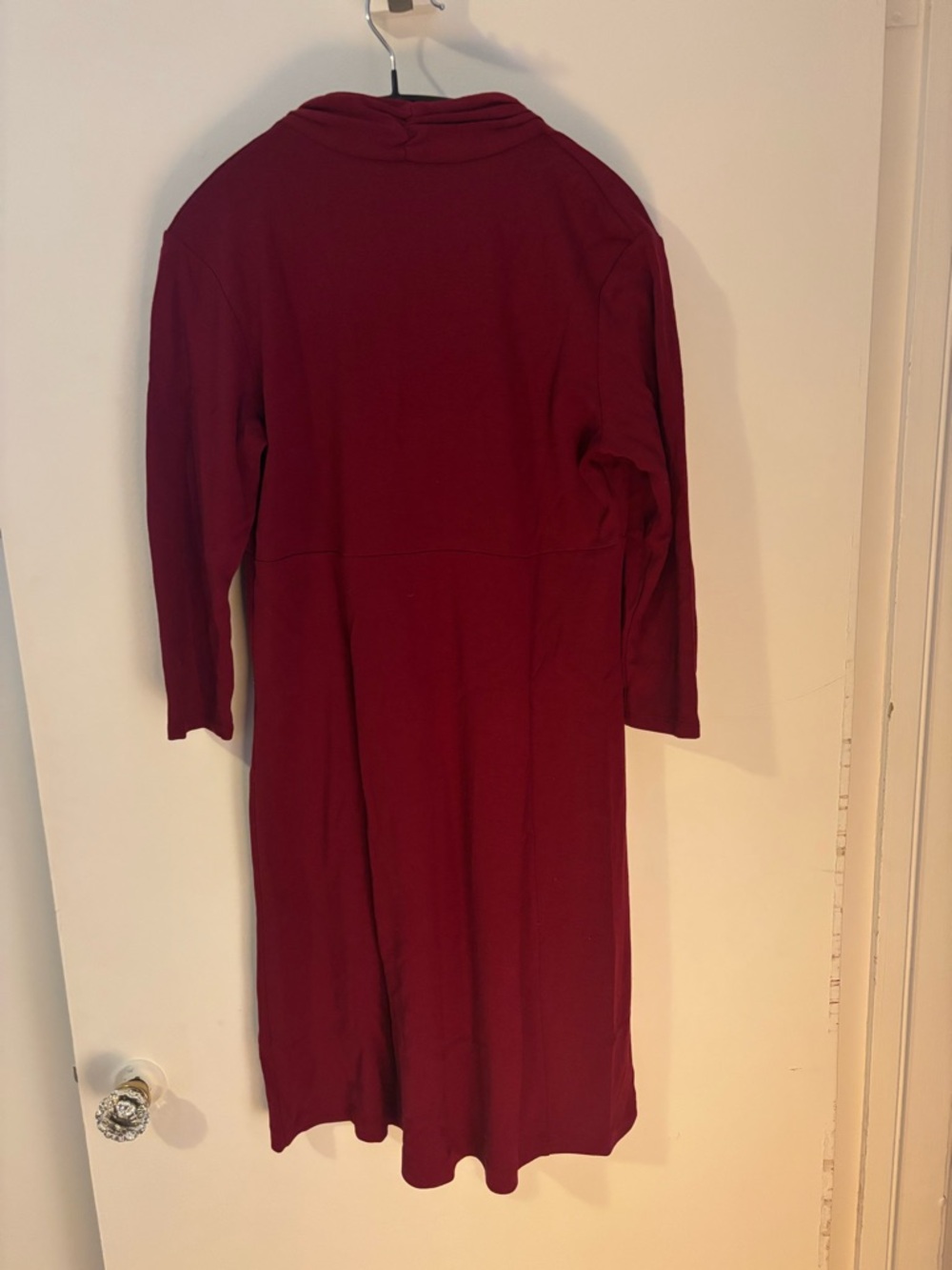 Women's Wrap-Style Long Sleeve Dress in Deep Wine - Picture 2 of 5